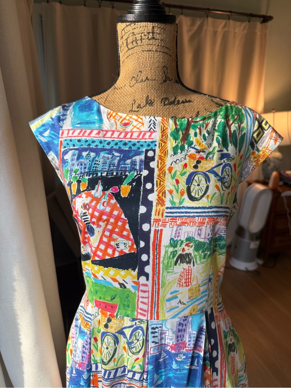 Kate Spade Mariella Picnic Dress Bright Multicolor Scenic Print Cotton Dress - Picture 2 of 5
